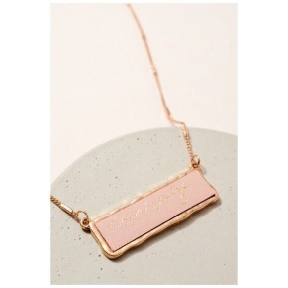 Pink Courage Necklace Faux Leather Bar Charm Gold Layering Nickel Free - Picture 3 of 3